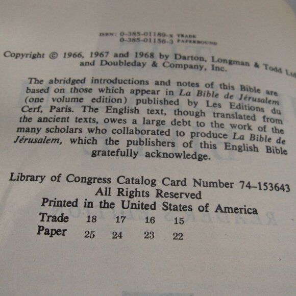 Vintage 1968 Jerusalem Bible Hard Cover Roman Catholic • Doubleday USA - Picture 8 of 11